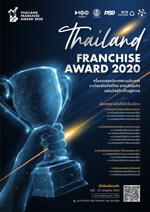กรมพัฒนาธุรกิจการค้า เปิดรับสมัครผู้ประกอบการสมัครโครงการประกวด“Thailand Franchise Award 2020”